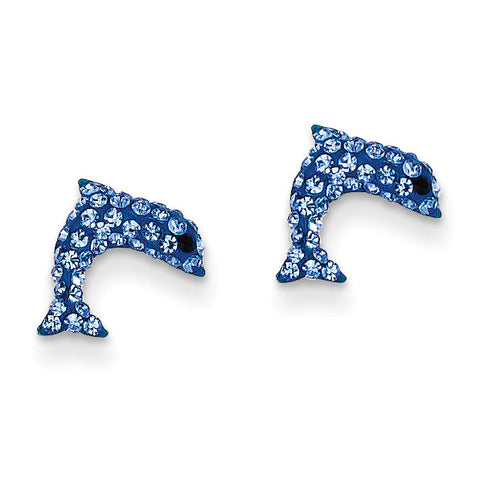 14k Crystal Blue Dolphin Post Earrings YE1605 - shirin-diamonds