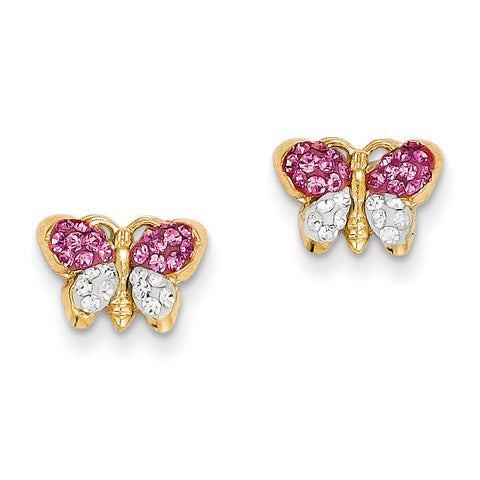 14k Pink/White Crystal Butterfly Post Earrings YE1607 - shirin-diamonds