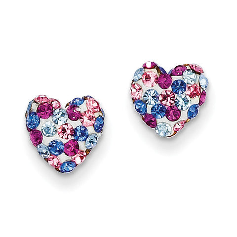 14k Blue Pink White Crystal 8mm Heart Post Earrings YE1609 - shirin-diamonds