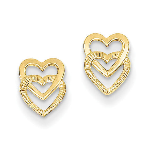 14K Yellow Gold Polished Double Heart Post Earrings YE1649 - shirin-diamonds