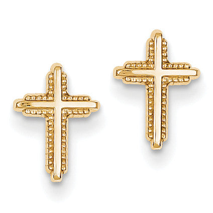 14K Yellow Gold Polished Cross Post Earrings YE1675 - shirin-diamonds