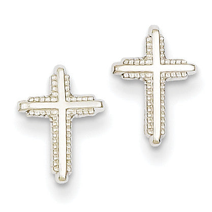 14K White Gold Polished Cross Post Earrings YE1676 - shirin-diamonds