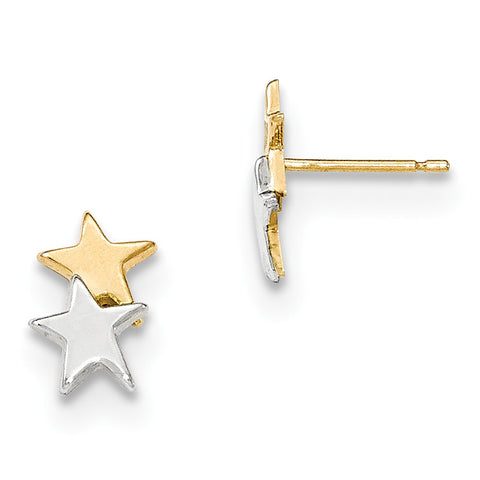 14k with Rhodium Polished Star Post Earrings YE1748 - shirin-diamonds