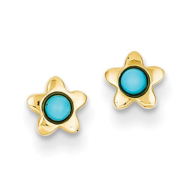 14k Polished Turquoise Star Post Earrings YE179 - shirin-diamonds