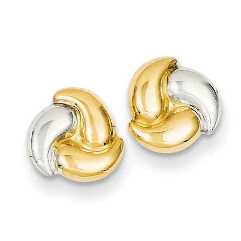 14k Polished & Rhodium Fancy Post Earrings YE317 - shirin-diamonds
