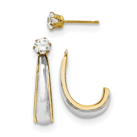 14k & Rhodium J-Hoop with CZ Stud Earring Jackets YE542 - shirin-diamonds