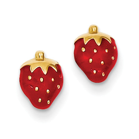 14k Enameled Strawberry Earrings YE595 - shirin-diamonds