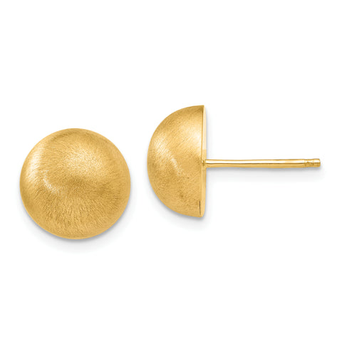 14K Yellow Gold Hollow Satin 10.50mm Half Ball Post Earrings