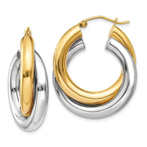 14k Two-tone Polished Double Tube Hoop Earrings Z798 - shirin-diamonds