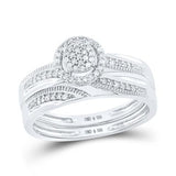 Sterling Silver His & Hers Round Diamond Cluster Matching Bridal Wedding Ring Band Set 1/4 Cttw 107700